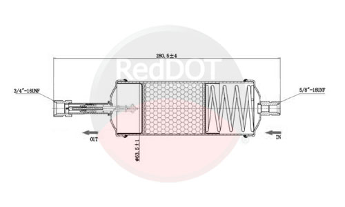 74R0455 inline receiver drier with male O-ring fittings for heavy-duty mobile air conditioning systems