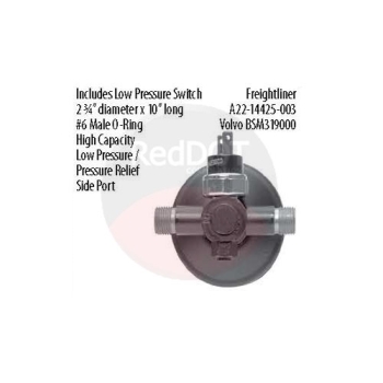 74R2106 inline receiver drier with low-pressure switch and side pressure relief