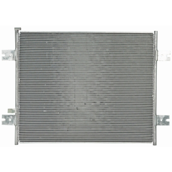 BT7-6292 parallel-flow aluminum condenser coil with vertical Paccar pad inlet and outlet fittings for Peterbilt trucks