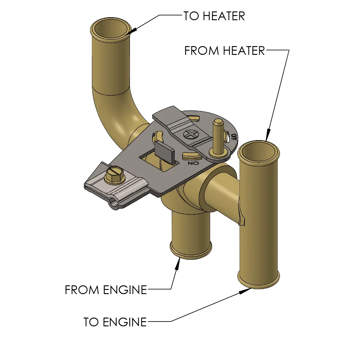 BT2-2402 pull to open 5/8 heater water valve with four flared ports