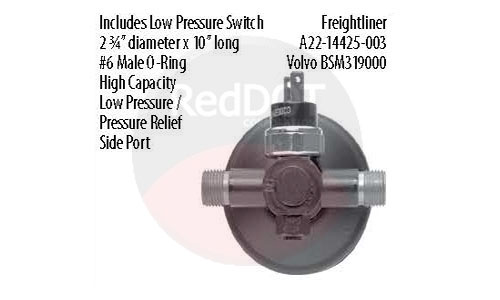 74R2106 inline receiver drier with low-pressure switch and side pressure relief