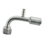 70R9091S 90 degree steel refrigerant fitting #10 female o-ring to #12 hose with 13mm R134a charge port